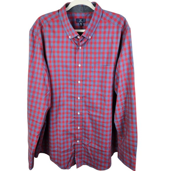 [g] George Classic Fit Button-Up Shirt Men's Size 2XL Long Sleeve Red Blue Check - Picture 10 of 10